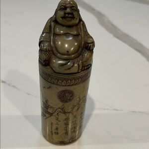 Vintage Happy Buddha Stamp carved in soapstone